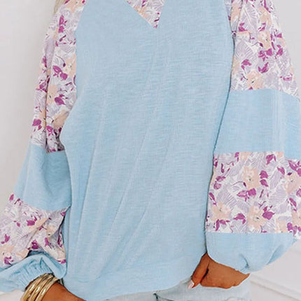 Printed Round Neck Balloon Sleeve Blouse