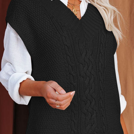 Cable-Knit V-Neck Sweater Vest