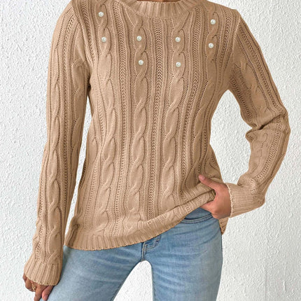 Cable-Knit Round Neck Long Sleeve Sweater