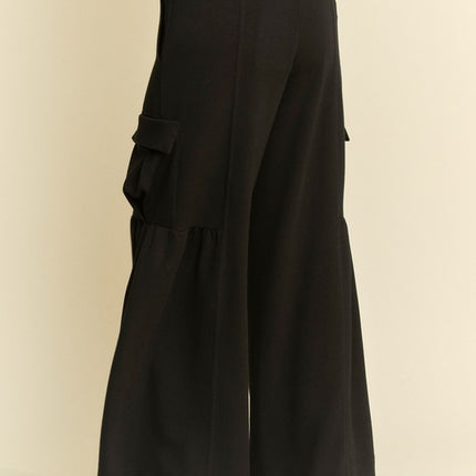 Davi & Dani Drawstring Ruched Detail Wide Leg Pants