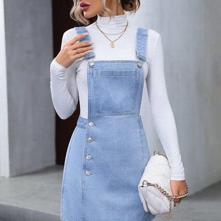 Wide Strap Denim Overall Dress