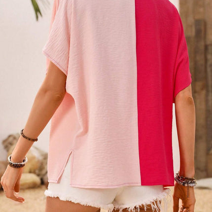 Contrast Collared Neck Short Sleeve Shirt