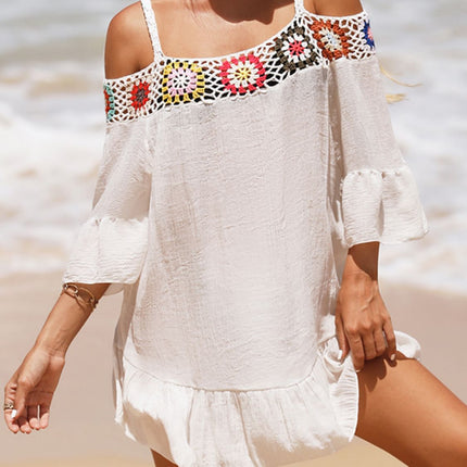 Crochet Cold Shoulder Three-Quarter Sleeve Cover Up