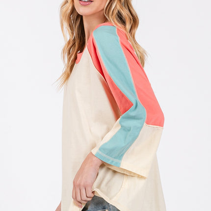 SAGE + FIG Color Block Curved Hem T-Shirt