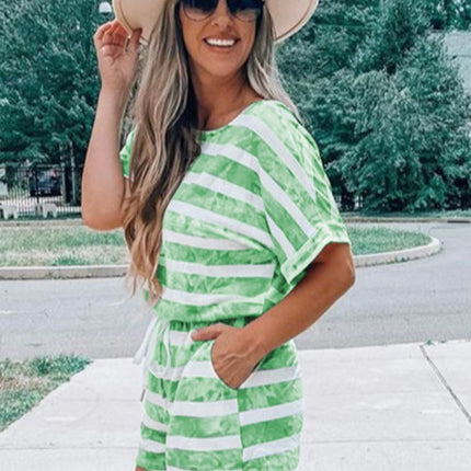 Striped Round Neck Top and Shorts Set