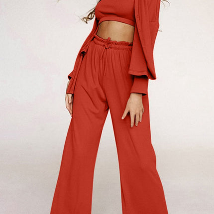 Spaghetti Strap Bra, Open Front Cardigan and Drawstring Pants Set