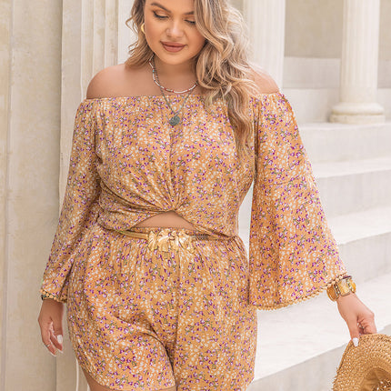 Plus Size Printed Off-Shoulder Top and Shorts Set