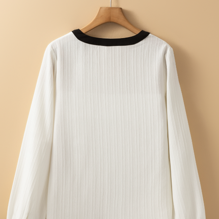 Contrast Notched Long Sleeve Blouse