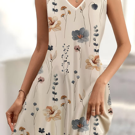 Printed V-Neck Sleeveless Mini Dress