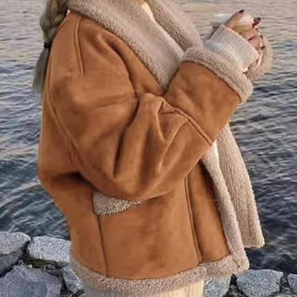 Fuzzy Collared Neck Long Sleeve Jacket