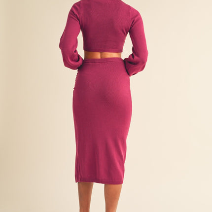 MABLE Front Twisted Knit Top and Midi Skirt Set