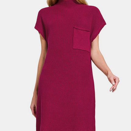 Zenana Mock Neck Short Sleeve Sweater Dress