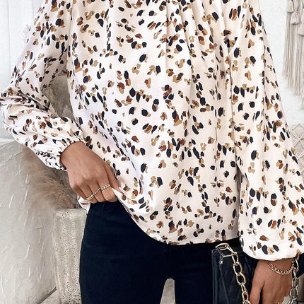 Printed Mock Neck Long Sleeve Blouse