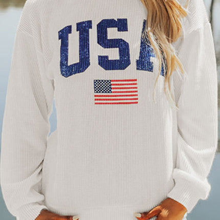 US Flag Corded Long Sleeve Sweatshirt