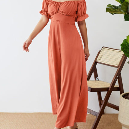 Off-Shoulder Short Sleeve Wide Leg Jumpsuit