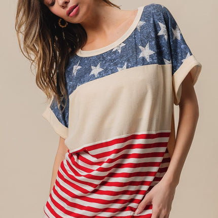 BiBi American Flag Theme Short Sleeve T-Shirt