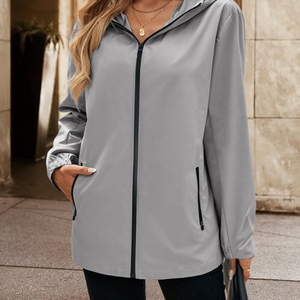 Pocketed Zip Up Hooded Jacket