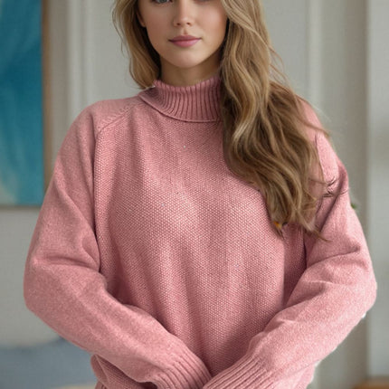 Ribbed Turtleneck Raglan Sleeve Sweater