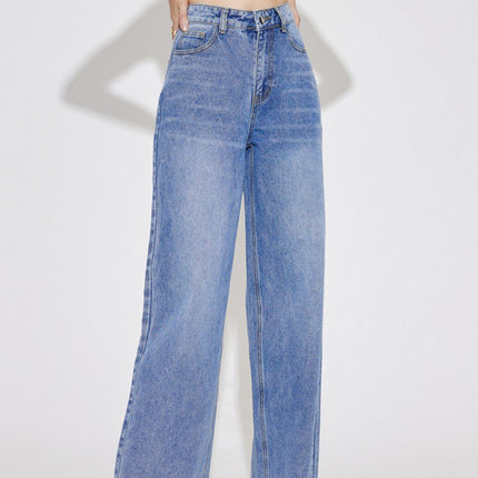 High Waist Straight Leg Jeans with Pockets