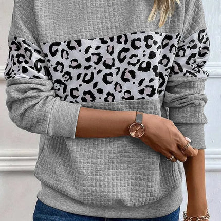 Leopard Round Neck Long Sleeve Sweatshirt