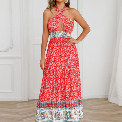 Smocked Printed Halter Neck Dress