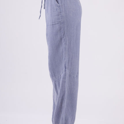 VERY J Washed Woven Crinkle Gauze Drawstring Cargo Pants