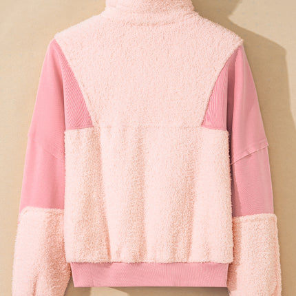 Exposed Seam Fuzzy Patchwork Quarter Zip Sweatshirt