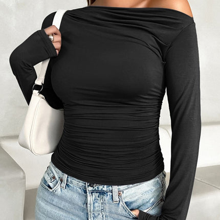 Ruched One Shoulder Long Sleeve T-Shirt