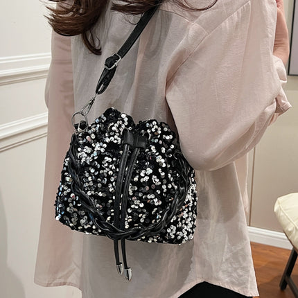 Sequin Drawstring Bucket Bag