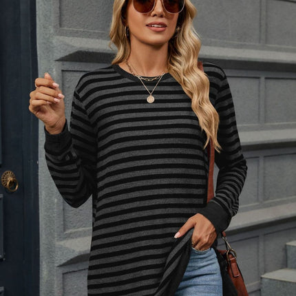 Striped Round Neck Long Sleeve T-Shirt