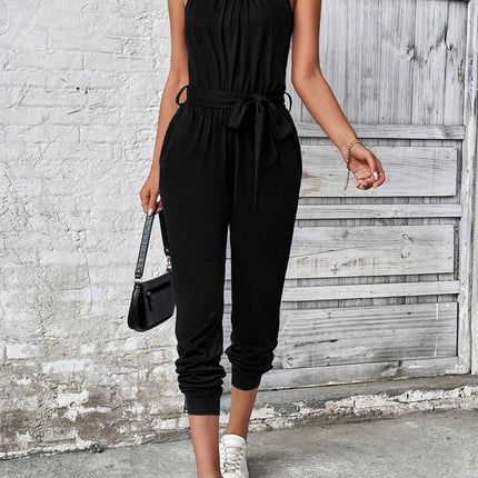 Scoop Neck Tie Waist Jumpsuit