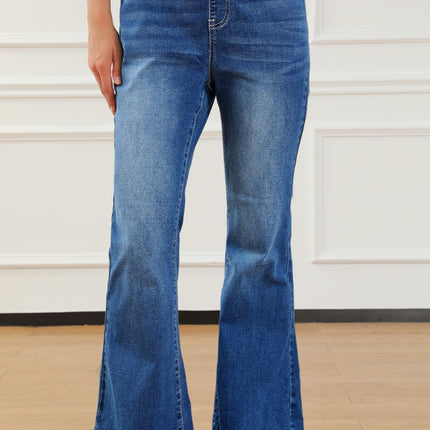 Elastic Waist Bootcut Jeans with Pockets