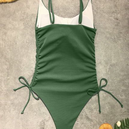 Drawstring Scoop Neck Sleeveless One-Piece Swimwear