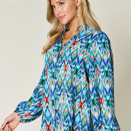 Double Take Full Size Printed Balloon Sleeve Blouse