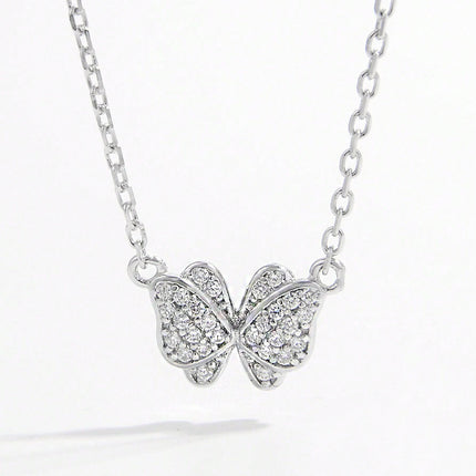 925 Sterling Silver Zircon Butterfly Pendant Necklace