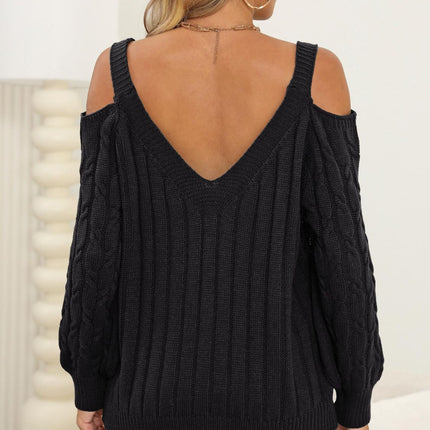 Cable-Knit Heart V-Neck Sweater