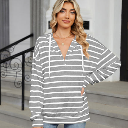 Drawstring Striped Long Sleeve Hoodie