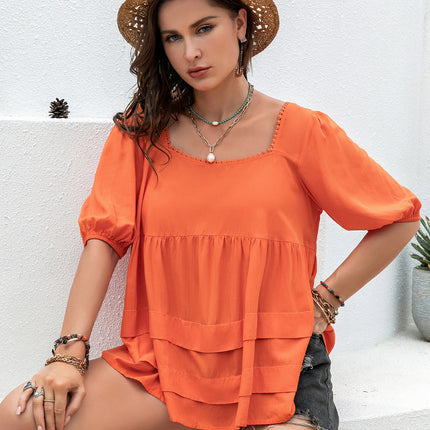 Plus Size Square Neck Half Sleeve Blouse
