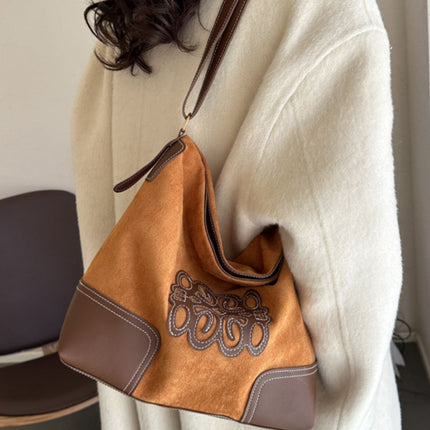 Suede Patch Adjustable Strap Tote Bag