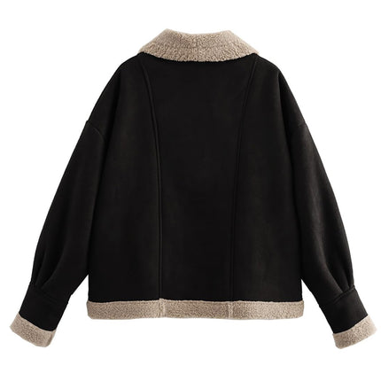 Fuzzy Collared Neck Long Sleeve Jacket