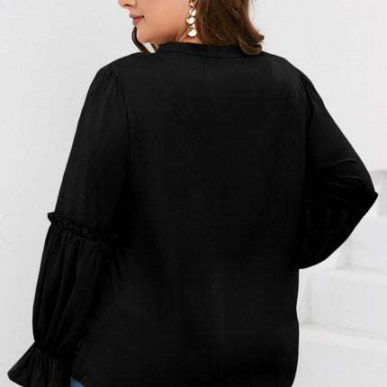 Plus Size Ruffled Tie Neck Flounce Sleeve Blouse