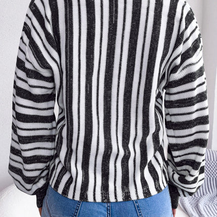 Striped Lace-Up Long Sleeve Sweater