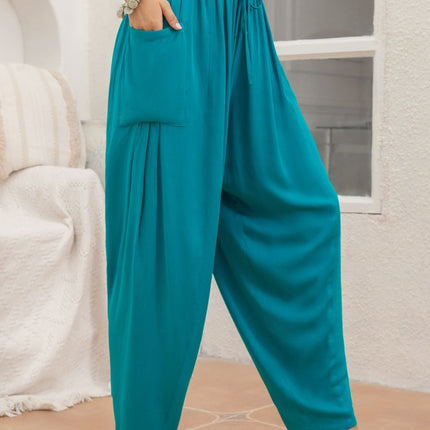 Drawstring Wide Leg Pants with Pockets