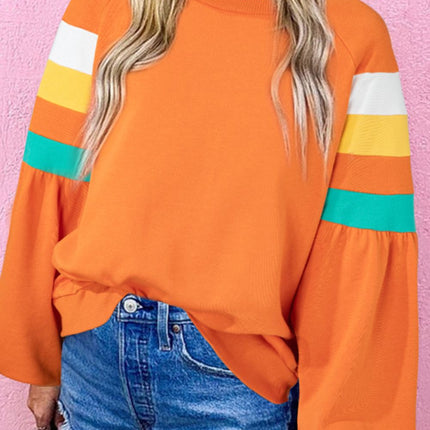 Color Block Round Neck Long Sleeve Sweatshirt