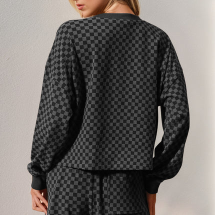 Double Take Checkered Half Button Top and Shorts Set - Vickie Lynn's