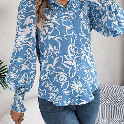 Printed Collared Neck Lantern Sleeve Shirt