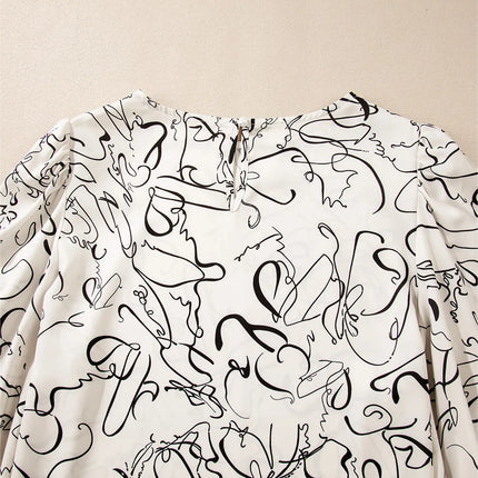 Printed Round Neck Three-Quarter Sleeve Blouse