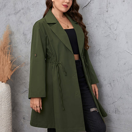Honey Plus Size Lapel Collar Roll-Tab Sleeve Trench Coat