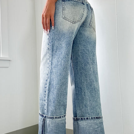 Washed Wide Leg Jeans with Pockets