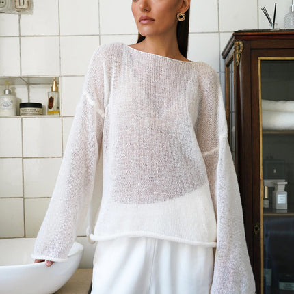 Round Neck Long Sleeve Knit Cover Up